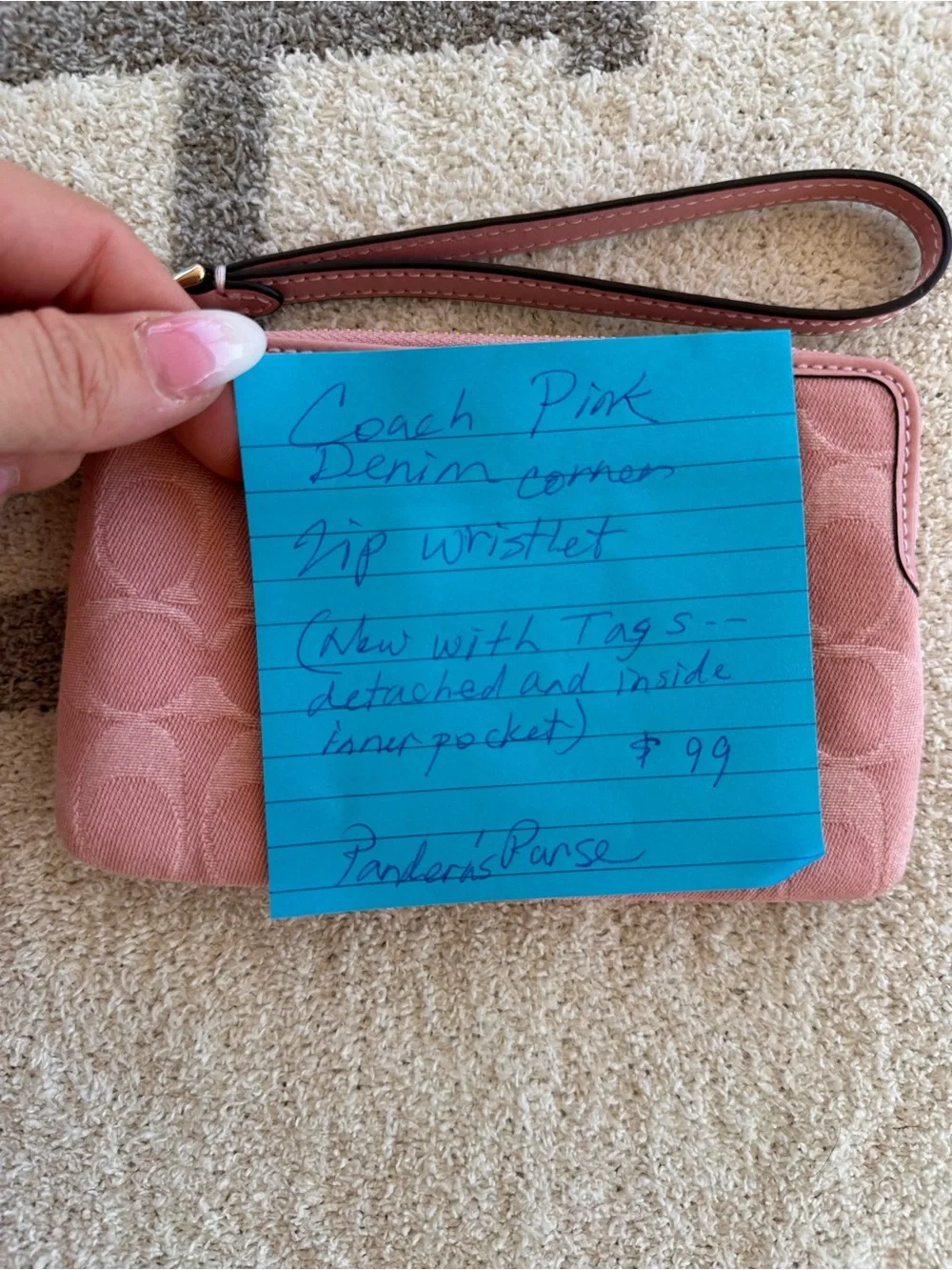 Coach Pink Signature Wristlet pink denim